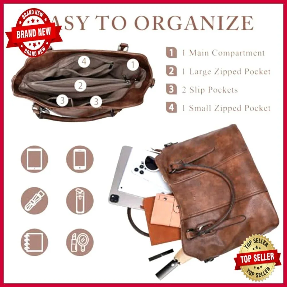 Vegan Leather Hobo Purse with Crossbody Strap, Top Handle Satchel Shoulder Bag